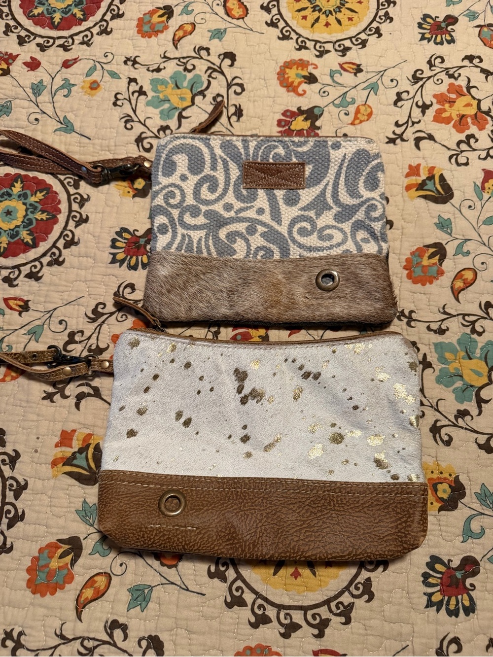 Myra Bag Cream & Brown Two-Piece Wristlet Set